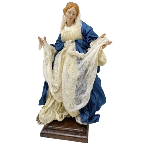 Madonna con occhi in vetro e vestiti in stoffa san leucio 25 cm
