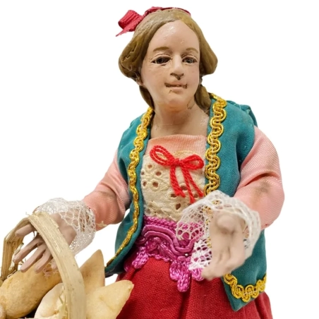 Ragazza Popolana con occhi in vetro e vestiti in stoffa san leucio 25 cm