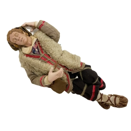 Benino pastore del presepe con vestiti in stoffa san leucio ed occhi in vetro 35 cm