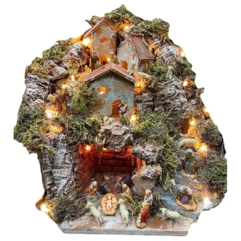 Presepe artigianale con luci e pastori Landi 17-19 cm