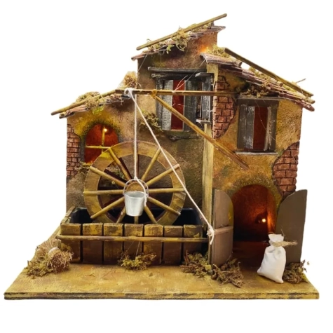 Mulino ad acqua in in sughero con luce A48 cm L40 cm P28 cm