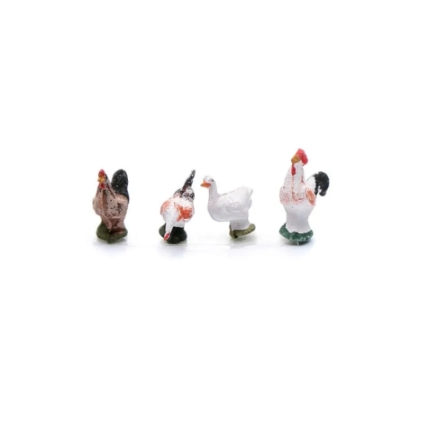Tris di galline e papera in terracotta 4 cm