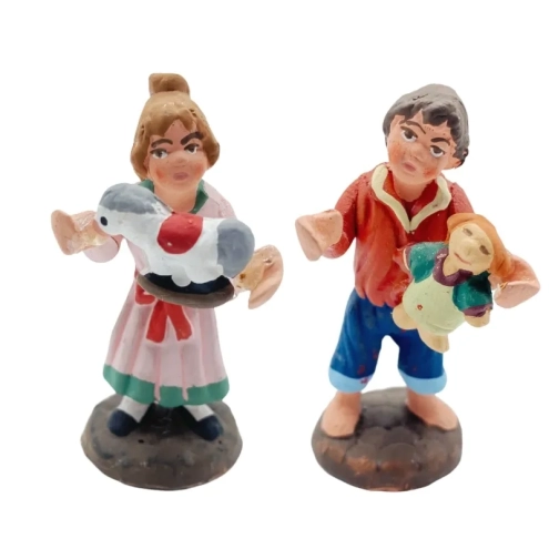 Coppia di bambini in terracotta 10 cm