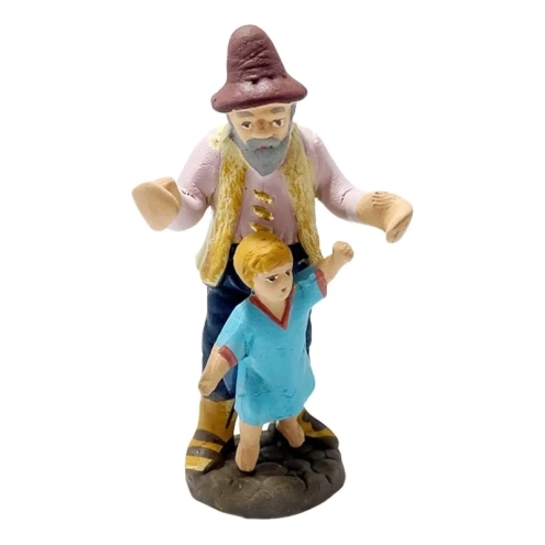 Uomo con figlio in terracotta 7 cm