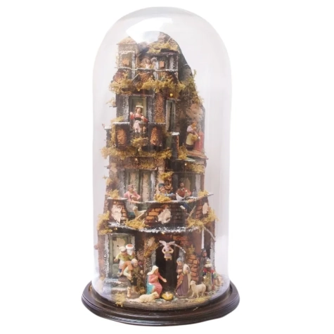 Presepe in campana 65 cm con luci e pastori 7 cm