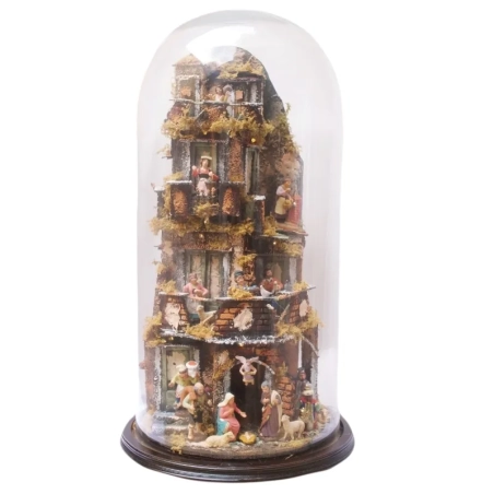 Presepe in campana 65 cm con luci e pastori 7 cm