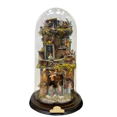 Presepe in campana 40 cm 360 gradi con luci e pastori 6 cm stile 700