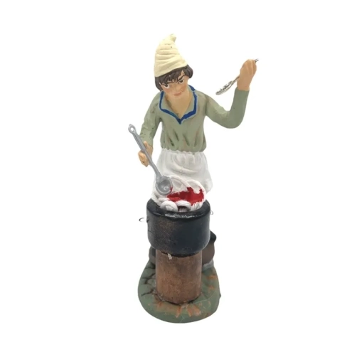 Cuoco che cucina spaghetti in terracotta 7 cm