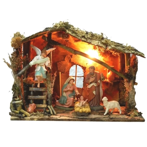 Capanna da 25 cm completa di luci e pastori 15 cm