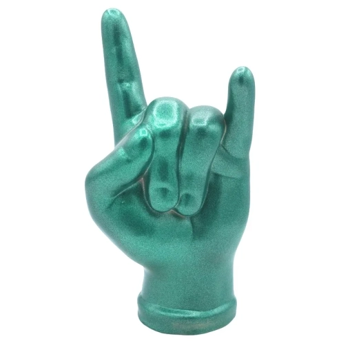 Corna mano portafortuna verde metalizzato in terracotta