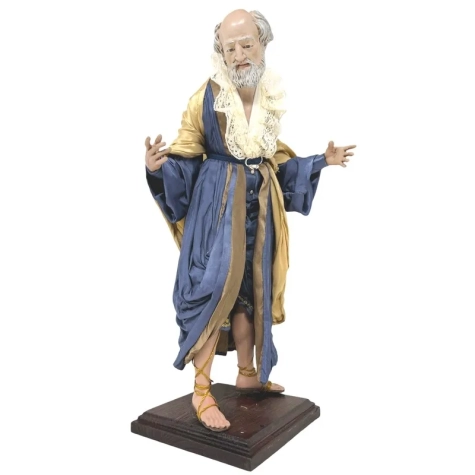 San Giuseppe con occhi in vetro, vestiti di stoffa e arti in legno 35 cm