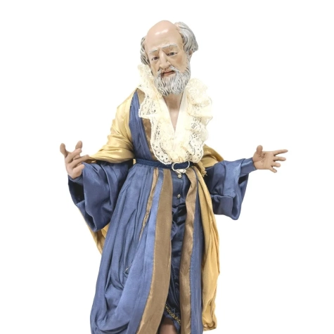 San Giuseppe con occhi in vetro, vestiti di stoffa e arti in legno 35 cm 2
