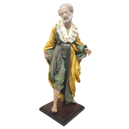 San Giuseppe con occhi in vetro, vestiti in stoffa e arti in legno 35 cm