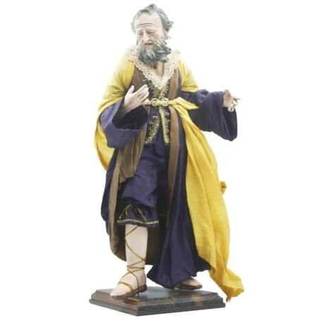 San Giuseppe antico con occhi in vetro e vestiti in stoffa san leucio 35 cm