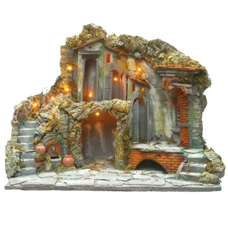 Presepe napoletano completi di pastori, luci e fontana 50 cm