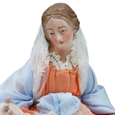 Madonna con occhi in vetro e vestiti in stoffa san leucio 20 cm 2