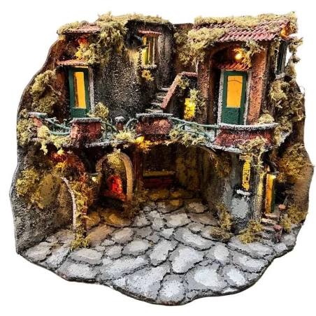 Presepe angolare borgo napoletano con forno e luci 40 cm