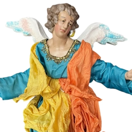Angelo statuina con occhi in vetro e vestiti in stoffa 35 cm