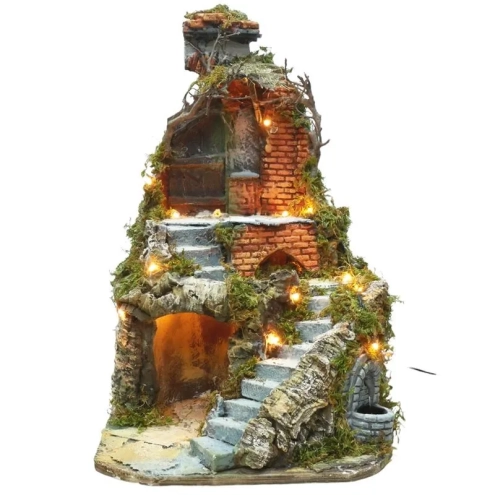 Tempio presepe stile 700 completo di pastori luci  e fontana 40 cm