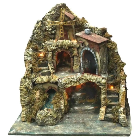 Presepe con cascata,luci e mulino 50 cm