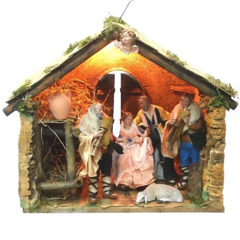 Capanna da 45 cm completa di luci e pastori del 700 da 25 cm
