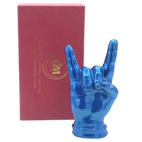 Corna mano blu metalizzato in ceramica 12 cm 2
