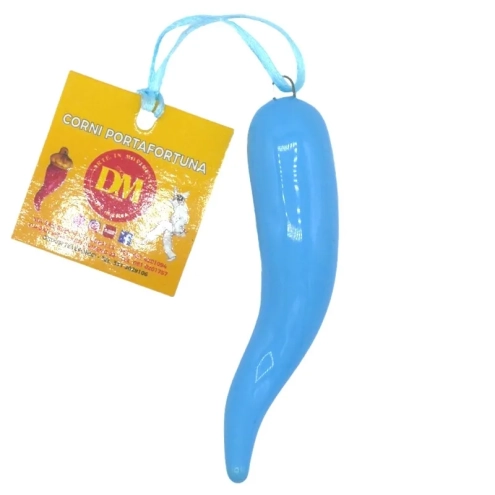 Corno azzurro in ceramica 9 cm con scatola regalo