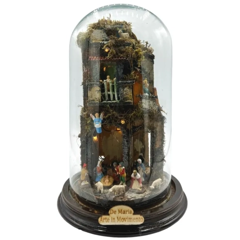Presepe in campana 30 cm con luci e pastori stile 700
