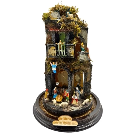 Presepe in campana 30 cm con luci e pastori stile 700