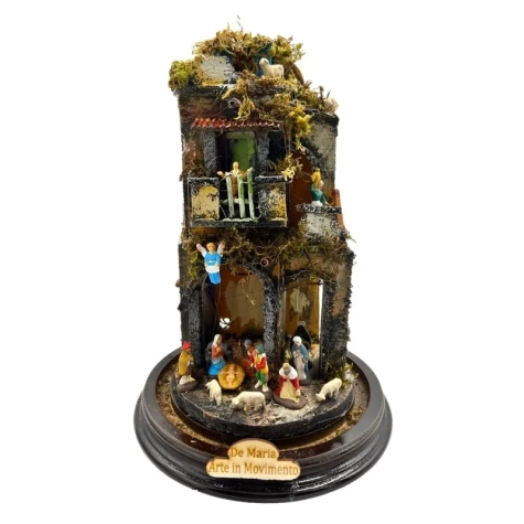 Presepe in campana 25 cm con luci e pastori 3 cm stile 700 2