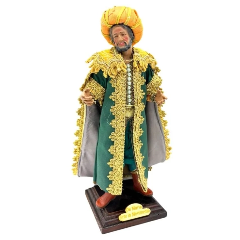 Tris di Re Magi occhi in vetro e vestiti in stoffa san leucio 25 cm