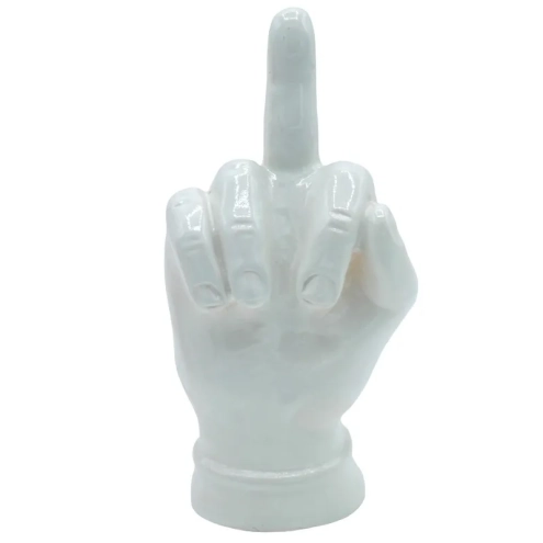 Mano dito medio bianco in ceramica 12 cm
