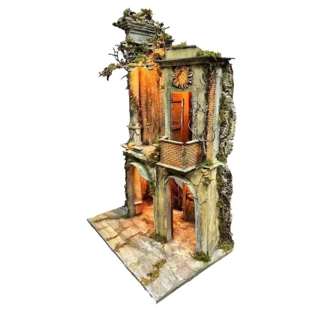 Presepe con tempio stile 700 con luci per pastori da 20 cm