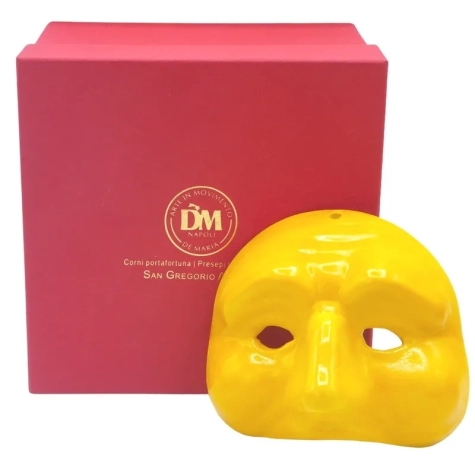 Maschera di Pulcinella gialla in ceramica 12 cm 2