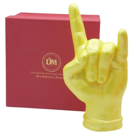Corna portafortuna giallo oro in ceramica 21 cm 2