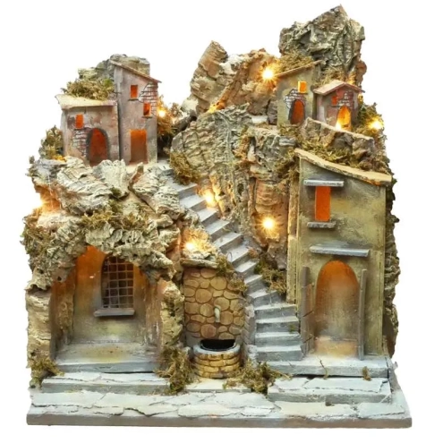 Presepe con fontana e luci 50 cm