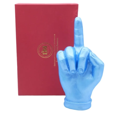 Mano dito medio azzurro metalizzato in ceramica 18 cm 2