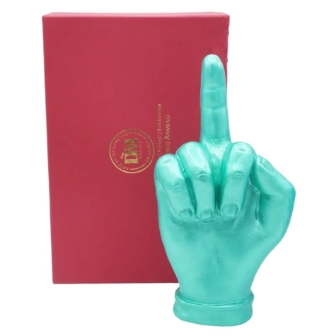Mano dito medio verde metalizzato in ceramica 18 cm 2