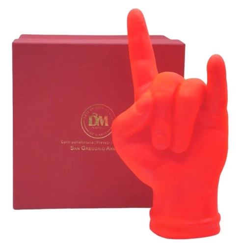 Corna mano arancione fluo in ceramica 21 cm