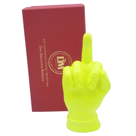 Mano dito medio giallo fluo in ceramica 12 cm 2