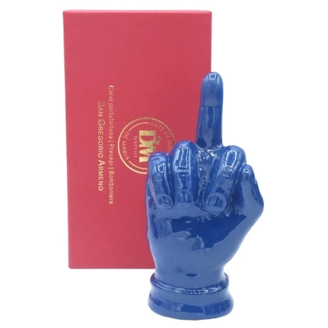 Mano dito medio blu notte in ceramica 12 cm 2