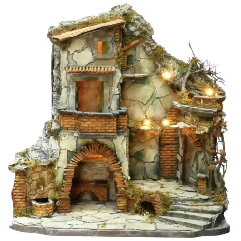 Presepe Napoletano completo di fontana e luci 60 cm