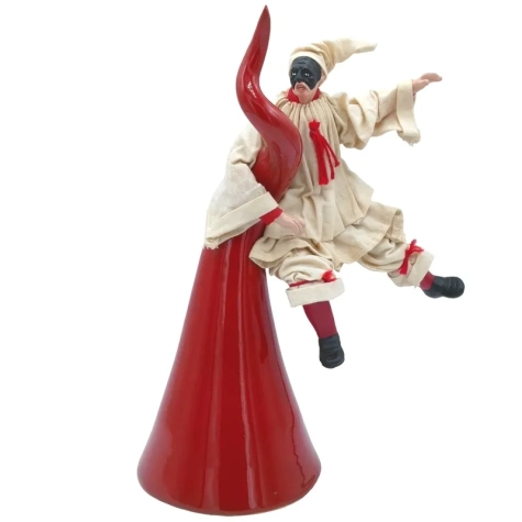 Pulcinella giocoliere vestito in stoffa su corno 20 cm