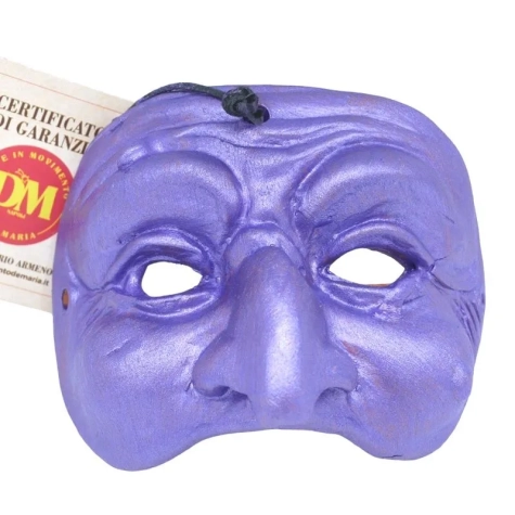 Maschera di Pulcinella viola metalizzata in terracotta 6 cm