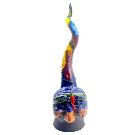 Corno multicolore con maschera di pulcinella in ceramica da tavolo 60 cm