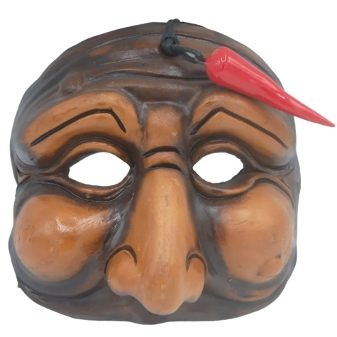 Maschera di Pulcinella antica con corno 15 cm - VARI COLORI 2