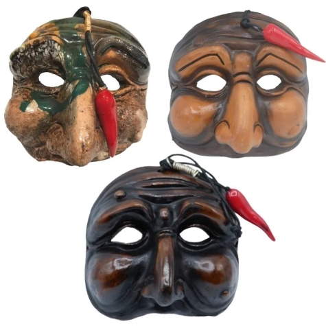 Maschera di Pulcinella antica con corno 15 cm - VARI COLORI