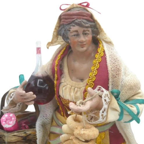 Popolana con occhi in vetro e vestiti in stoffa san leucio 25 cm