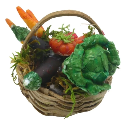 Cesto con verdure in cera per pastori da 20 a 30 cm