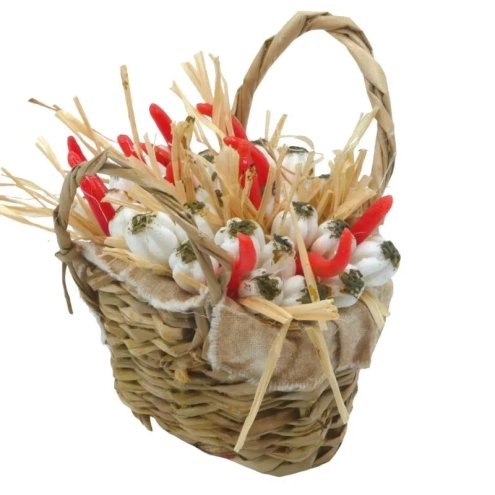 Cestino con aglio e peperoncini in cera per pastori da 20 a 30 cm